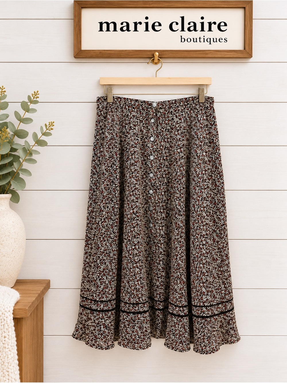 Marie Claire Boutiques vintage Floral Button-Front Midi Skirt – Size 15